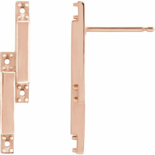 Accented Bar Earrings Mounting in 14 Karat Rose Gold for Round Stone, 1.16 grams