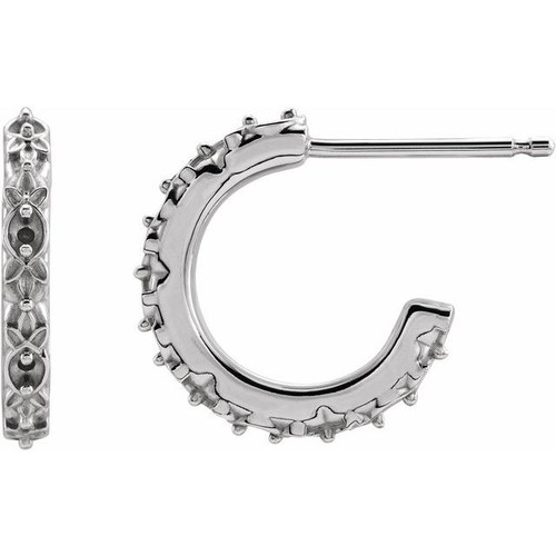 Vintage Inspired J Hoop Earrings Mounting in 14 Karat White Gold for Round Stone, 0.82 grams