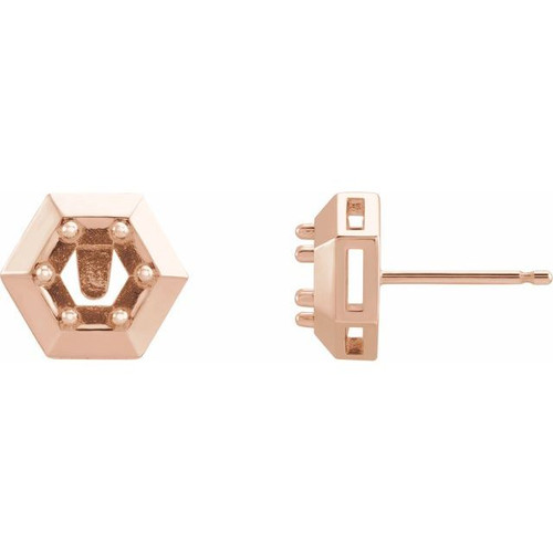 Round 3 Prong Geometric Earrings Mounting in 14 Karat Rose Gold for Round Stone, 1.22 grams