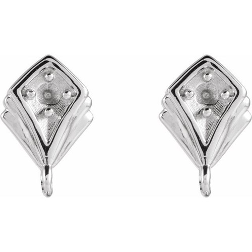 Accented Earring Top Mounting in Platinum for Round Stone, 0.54 grams
