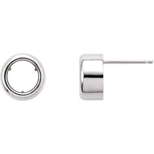 Round Back Set Bezel Earrings Mounting in 14 Karat White Gold for Round Stone, 0.53 grams
