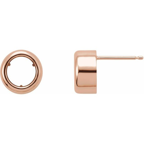 Round Back Set Bezel Earrings Mounting in 14 Karat Rose Gold for Round Stone, 0.55 grams