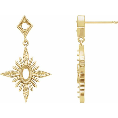 Celestial Earrings Mounting in 14 Karat Yellow Gold for Oval Stone, 1.7 grams