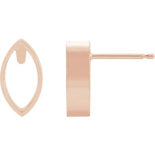 Marquise Bezel Set Earrings Mounting in 14 Karat Rose Gold for Marquise Stone, 0.1 grams