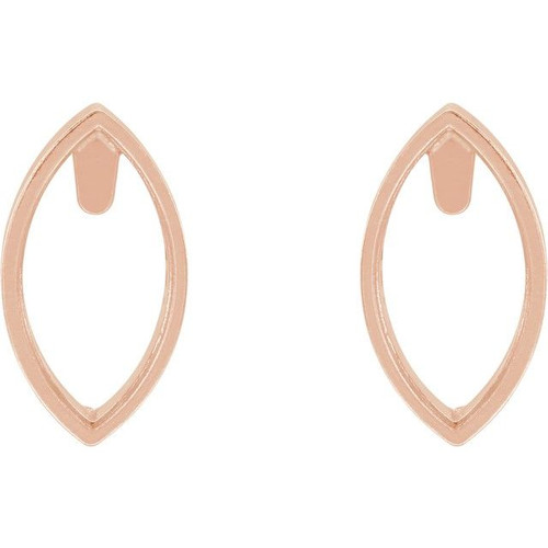 Marquise Bezel Set Earrings Mounting in 14 Karat Rose Gold for Marquise Stone, 0.1 grams