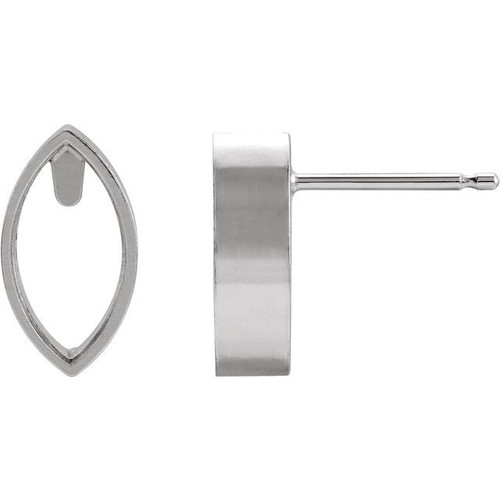 Marquise Bezel Set Earrings Mounting in 14 Karat White Gold for Marquise Stone, 0.09 grams