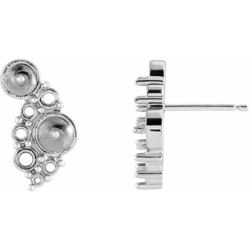 Pearl Cluster Earrings Mounting in Platinum for Pearl Stone, 2.52 grams