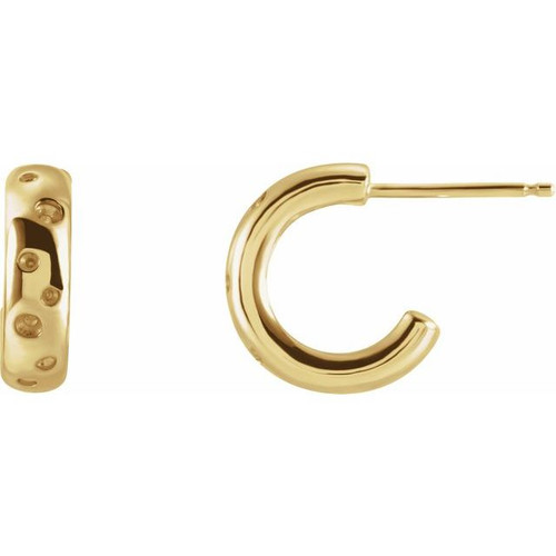 Accented Huggie Earrings Mounting in 14 Karat Yellow Gold for Round Stone, 1.4 grams