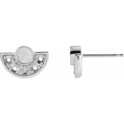 Fan Earrings Mounting in 14 Karat White Gold for Round Stone, 1.01 grams