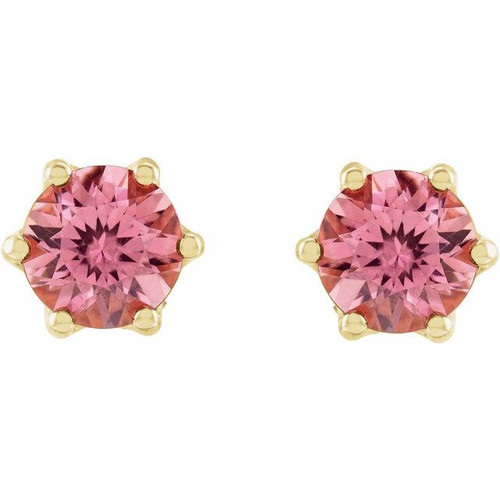 Round 6 Prong Accented Crown Stud Earrings Mounting in 14 Karat Yellow Gold for Round Stone, 1 grams