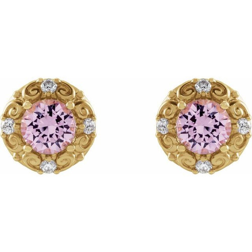 Round 4 Prong Halo Style Earrings Mounting in Platinum for Round Stone, 4.02 grams