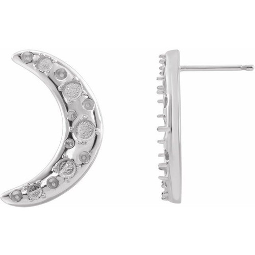 Crescent Moon Earrings Mounting in Sterling Silver for Round Stone, 1.71 grams