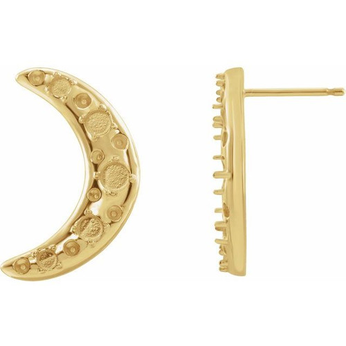 Crescent Moon Earrings Mounting in 14 Karat Yellow Gold for Round Stone, 2.15 grams