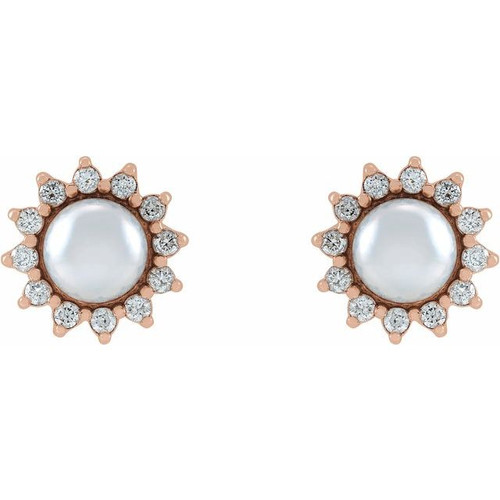 Halo Style Pearl Earrings Mounting in 14 Karat Rose Gold for Pearl Stone, 2.92 grams
