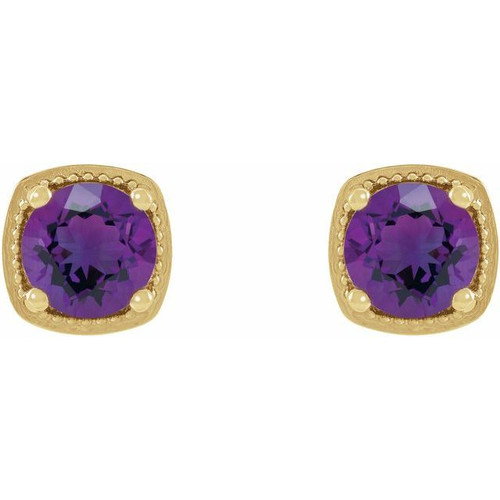 Round 4 Prong Earrings Mounting in 14 Karat Yellow Gold for Round Stone, 1.9 grams