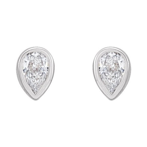 Pear Micro Bezel Set Stud Earrings Mounting in Platinum for Pear Stone, 0.74 grams