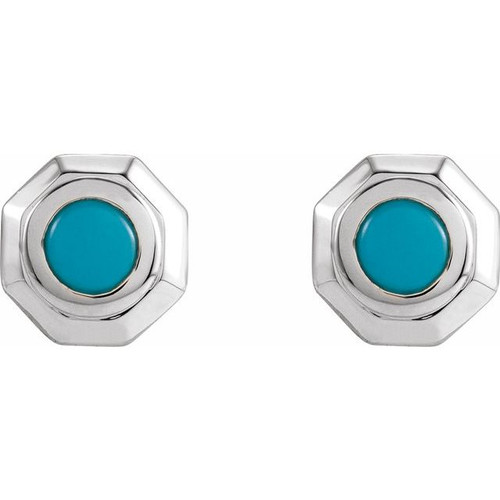 Geometric Cabochon Earrings Mounting in Sterling Silver for Round Stone, 1.74 grams