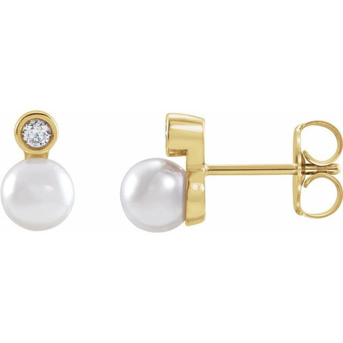 Accented Pearl Earrings Mounting in 14 Karat Rose Gold for Round Stone, 0.85 grams