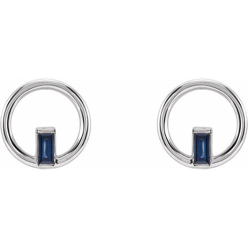 Baguette Circle Earrings Mounting in Sterling Silver for Straight baguette Stone, 1.7 grams