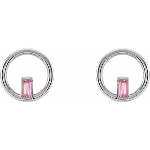 Baguette Circle Earrings Mounting in Platinum for Straight baguette Stone, 3.21 grams
