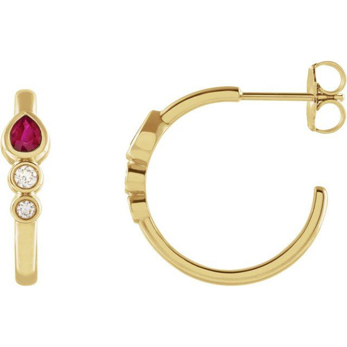 Bezel Set Hoop Earrings Mounting in 14 Karat Rose Gold for Pear shape Stone, 3.29 grams