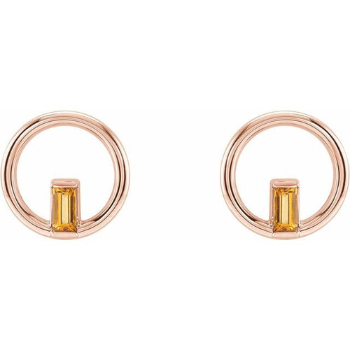 Baguette Circle Earrings Mounting in 14 Karat Rose Gold for Straight baguette Stone, 2.12 grams