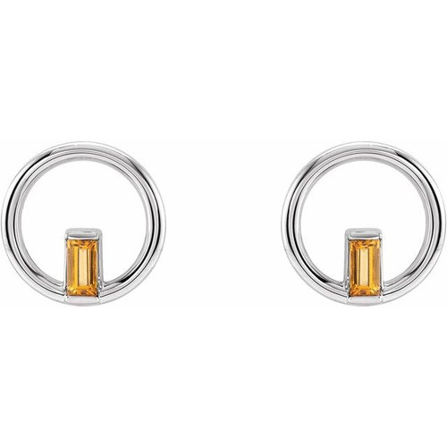 Baguette Circle Earrings Mounting in 14 Karat White Gold for Straight baguette Stone, 2.07 grams