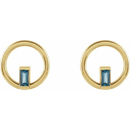 Baguette Circle Earrings Mounting in 14 Karat Yellow Gold for Straight baguette Stone, 2.11 grams