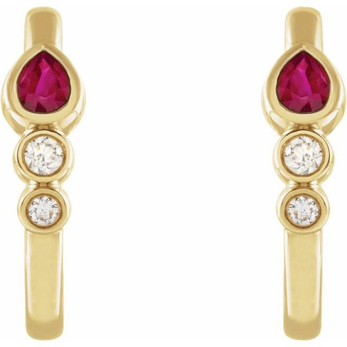 Bezel Set Hoop Earrings Mounting in 14 Karat Yellow Gold for Pear Stone, 3.25 grams