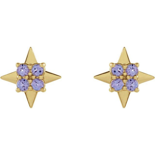 Celestial Earrings Mounting in 14 Karat Yellow Gold for Round Stone, 1.69 grams