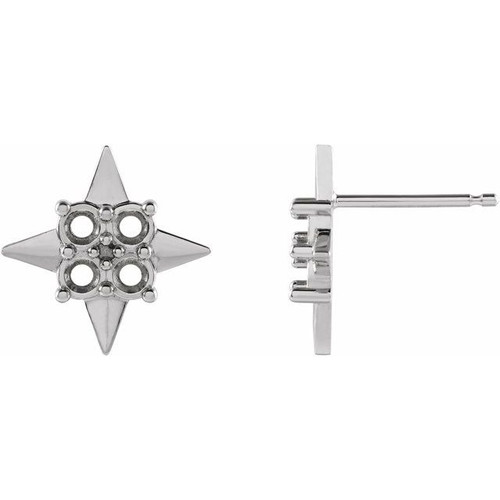 Celestial Earrings Mounting in 14 Karat White Gold for Round Stone, 0.7 grams