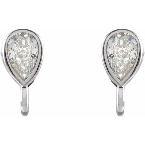 Pear Bezel Set Earring Top Mounting in 14 Karat White Gold for Pear Stone, 0.17 grams