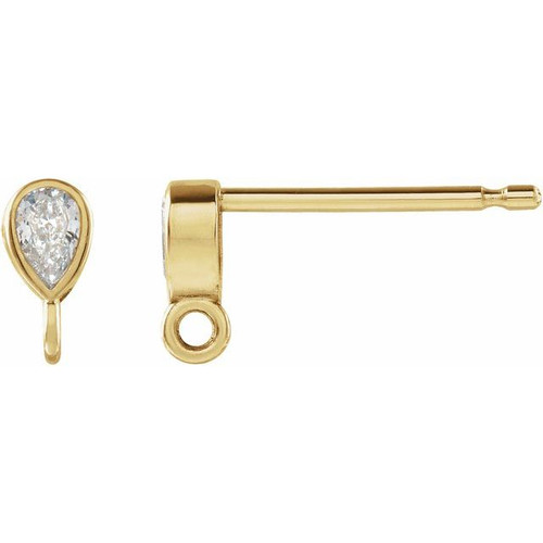 Pear Bezel Set Earring Top Mounting in 14 Karat Yellow Gold for Pear Stone, 0.15 grams