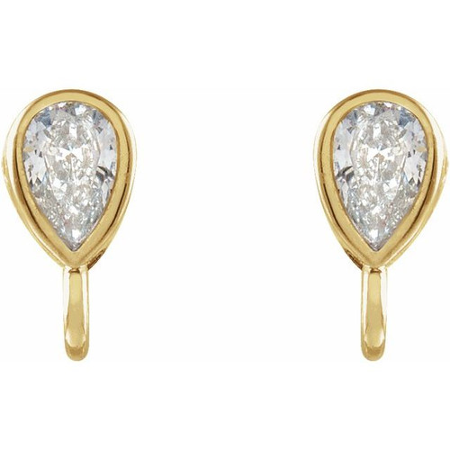 Pear Bezel Set Earring Top Mounting in 14 Karat Yellow Gold for Pear Stone, 0.15 grams