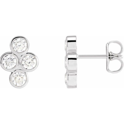 Bezel Set Cluster Earrings Mounting in 14 Karat White Gold for Round Stone, 1.65 grams