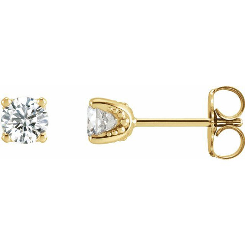 Round 4 Prong Stud Earrings Mounting in 14 Karat Yellow Gold for Round Stone, 0.64 grams