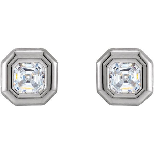 Bezel Set Bezel Earrings Mounting in Platinum for Asscher Stone, 0.67 grams