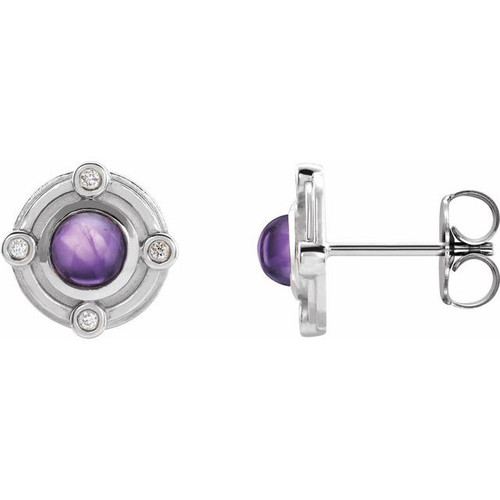 Accented Cabochon Earrings Mounting in Sterling Silver for Round Stone, 1.64 grams