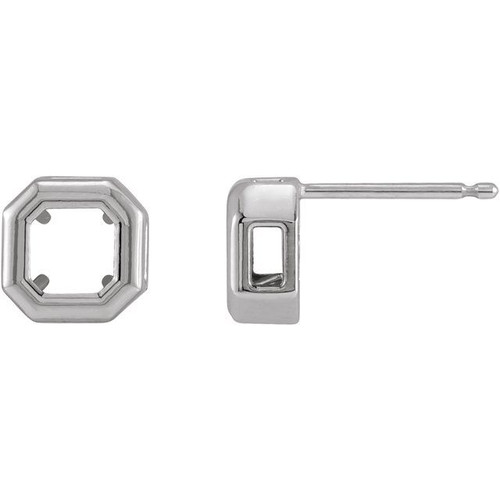 Bezel Set Bezel Earrings Mounting in 14 Karat White Gold for Asscher Stone, 0.43 grams