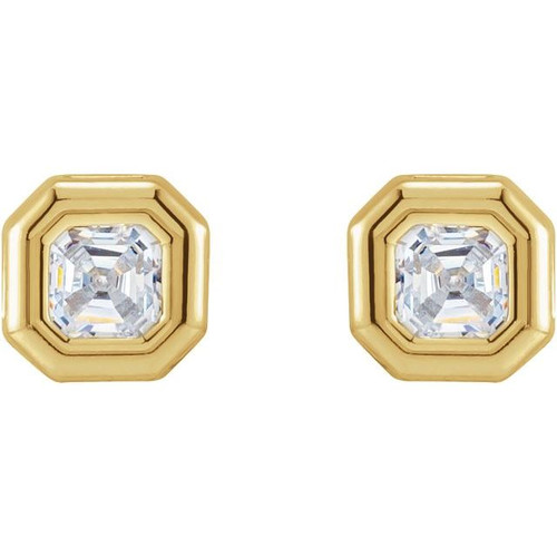 Bezel Set Bezel Earrings Mounting in 14 Karat Yellow Gold for Asscher Stone, 0.44 grams