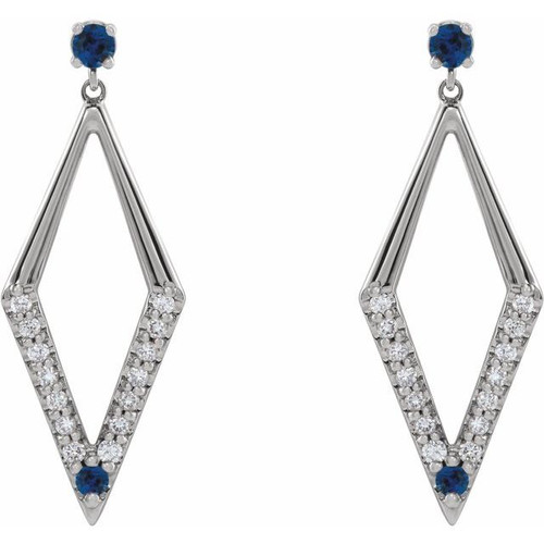 Accented Geometric Earrings Mounting in 14 Karat White Gold for Round Stone, 5.55 grams