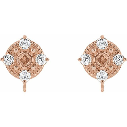Round 4 Prong Earring Top Mounting in 14 Karat Rose Gold for Round Stone, 0.48 grams