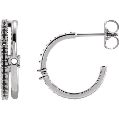 Accented Hoop Earrings Mounting in Sterling Silver for Round Stone, 0.92 grams