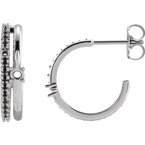 Accented Hoop Earrings Mounting in Platinum for Round Stone, 1.78 grams