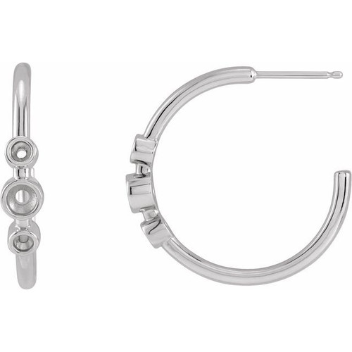 Bezel Set Hoop Earrings Mounting in 14 Karat White Gold for Round Stone, 2.08 grams