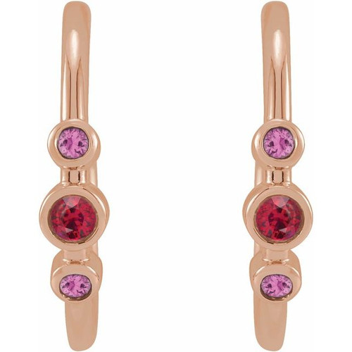 Bezel Set Hoop Earrings Mounting in 14 Karat Rose Gold for Round Stone, 4.54 grams