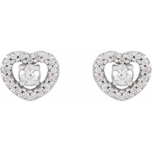 Halo Style Heart Earrings Mounting in Platinum for Round Stone, 2.53 grams