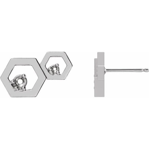 Honeycomb Earrings Mounting in Platinum for Round Stone, 1.26 grams