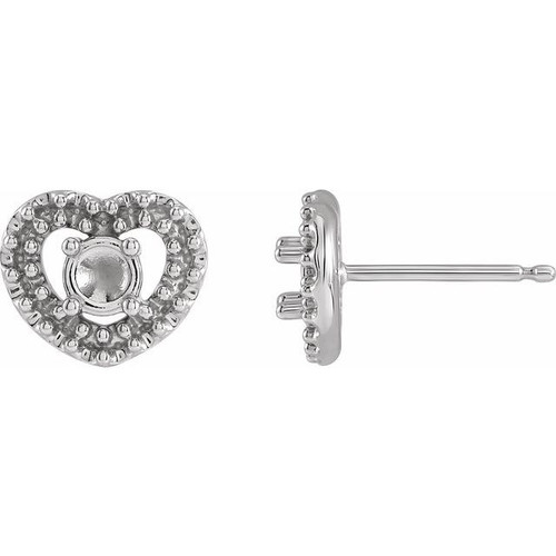 Halo Style Heart Earrings Mounting in 14 Karat White Gold for Round Stone, 0.7 grams