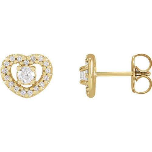 Halo Style Heart Earrings Mounting in 14 Karat Rose Gold for Round Stone, 1.69 grams